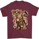 Steampunk Cat Mens T-Shirt Cotton Gildan Maroon
