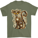 Steampunk Cat Mens T-Shirt Cotton Gildan Military Green