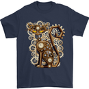 Steampunk Cat Mens T-Shirt Cotton Gildan Navy Blue