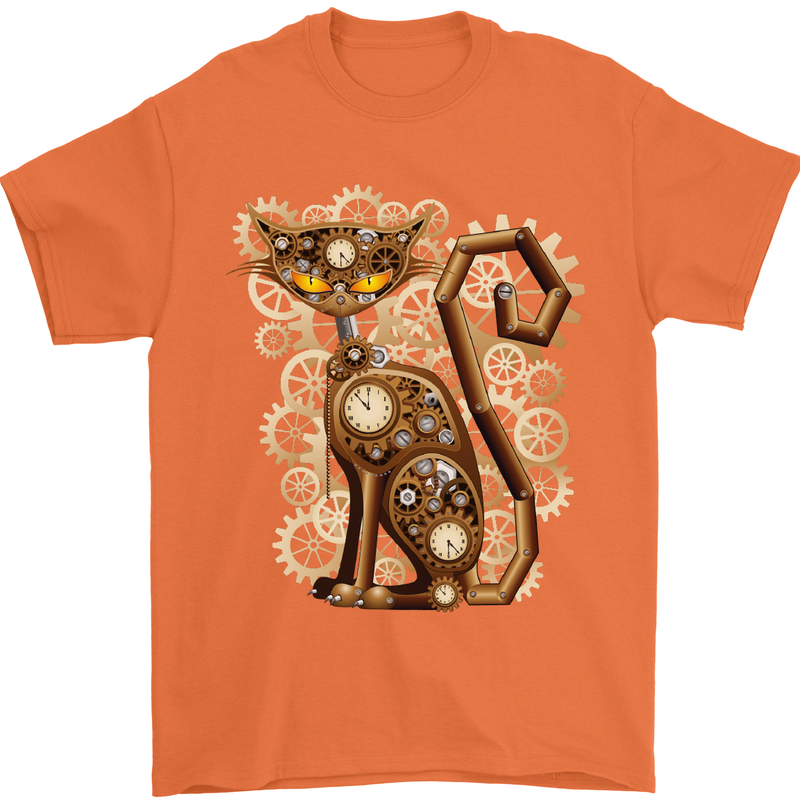 Steampunk Cat Mens T-Shirt Cotton Gildan Orange