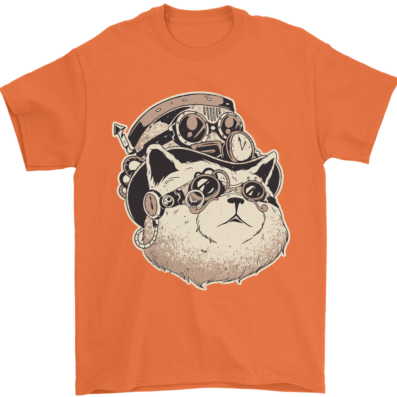 Steampunk Cat Mens T-Shirt Cotton Gildan Orange