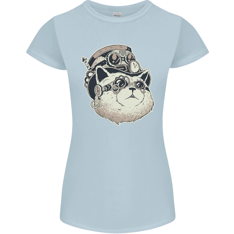Steampunk Cat Womens Petite Cut T-Shirt Light Blue