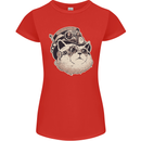 Steampunk Cat Womens Petite Cut T-Shirt Red