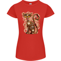 Steampunk Cat Womens Petite Cut T-Shirt Red