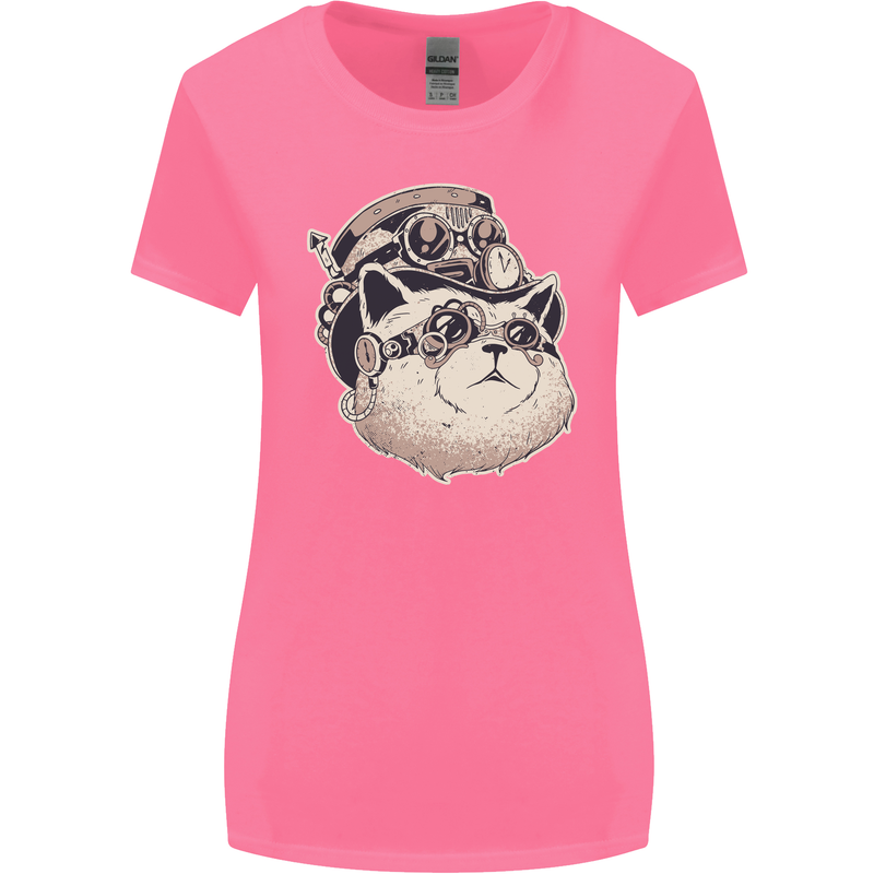 Steampunk Cat Womens Wider Cut T-Shirt Azalea