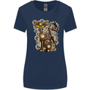 Steampunk Cat Womens Wider Cut T-Shirt Navy Blue