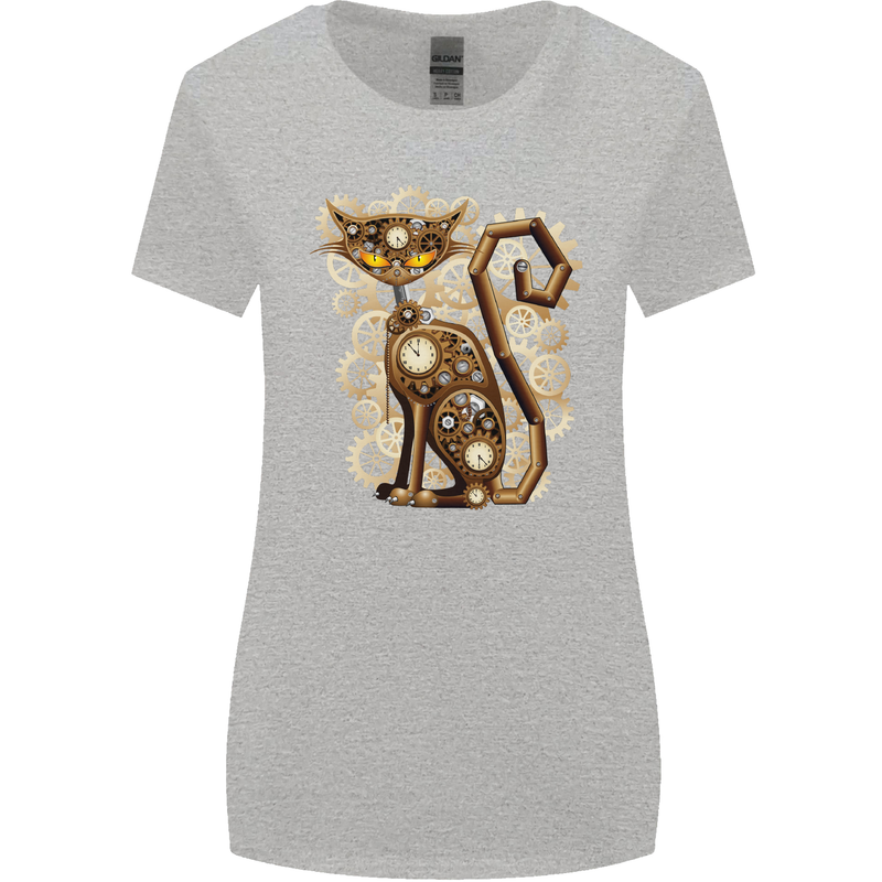 Steampunk Cat Womens Wider Cut T-Shirt Sports Grey