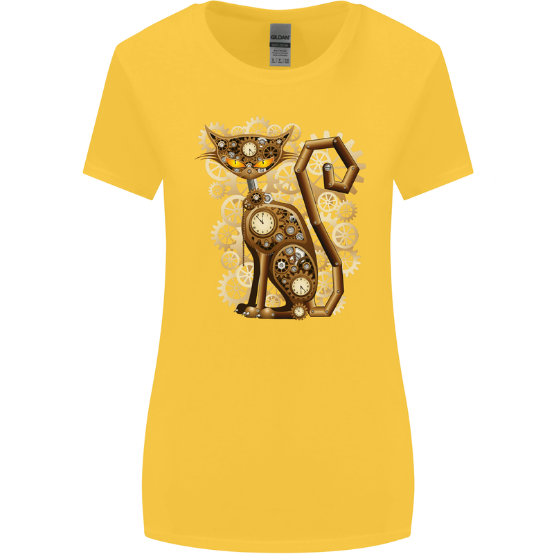 Steampunk Cat Womens Wider Cut T-Shirt Yellow
