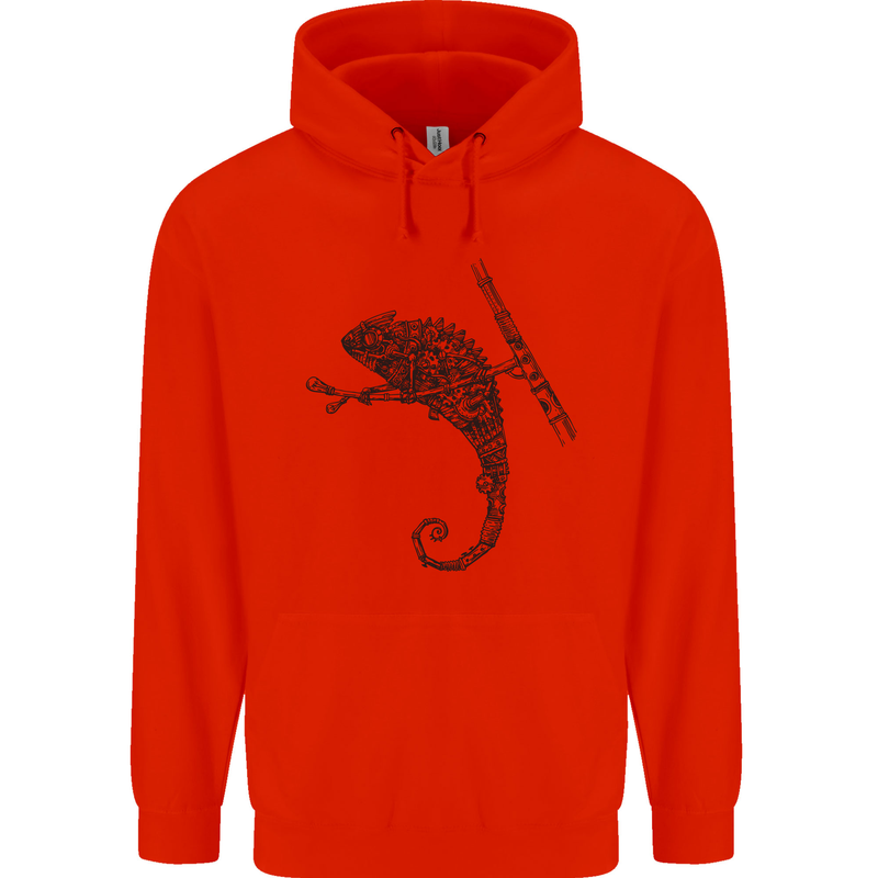 Steampunk Chameleon Childrens Kids Hoodie Bright Red