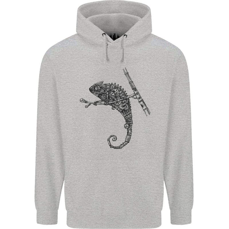 Steampunk Chameleon Childrens Kids Hoodie Sports Grey