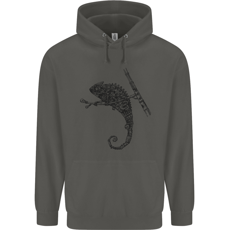 Steampunk Chameleon Childrens Kids Hoodie Storm Grey