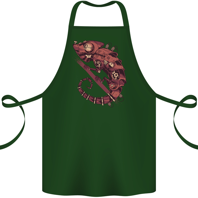 Steampunk Chameleon Iguana Reptile Lizard Cotton Apron 100% Organic Forest Green