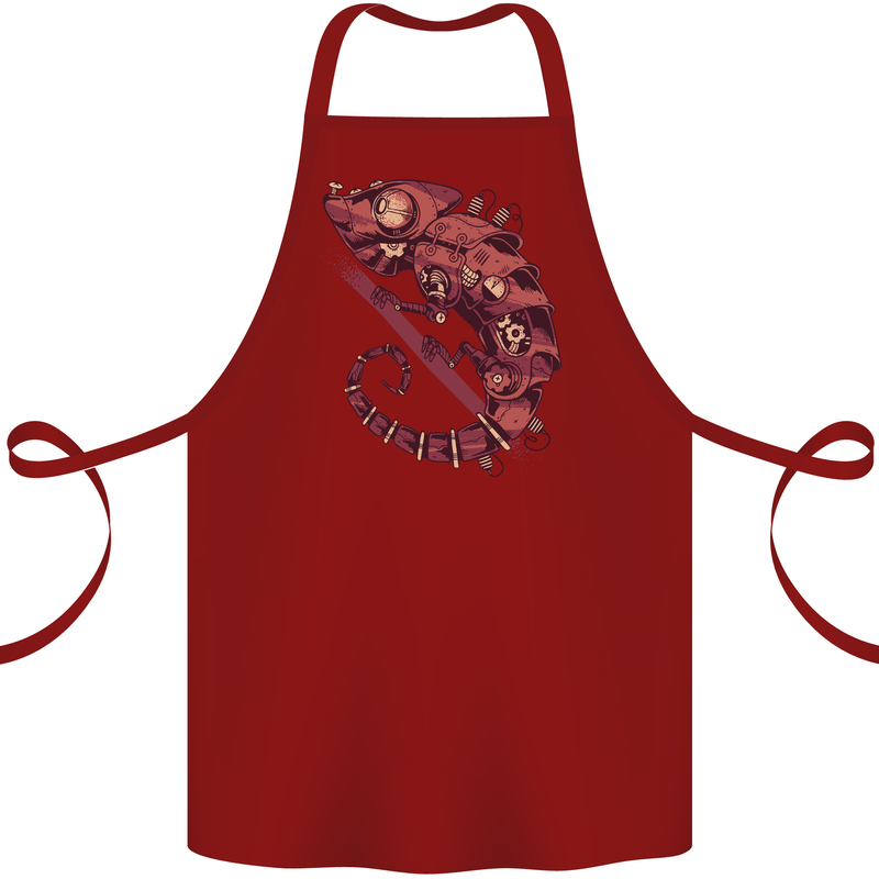 Steampunk Chameleon Iguana Reptile Lizard Cotton Apron 100% Organic Maroon