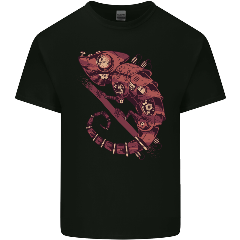 Steampunk Chameleon Iguana Reptile Lizard Mens Cotton T-Shirt Tee Top Black