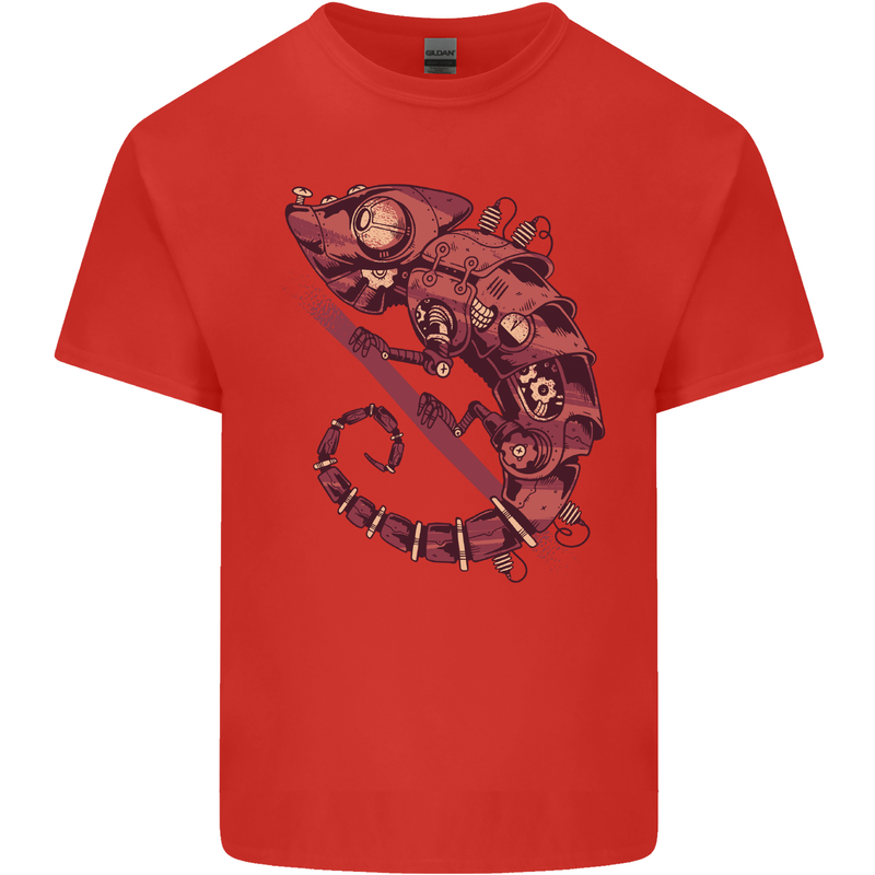 Steampunk Chameleon Iguana Reptile Lizard Mens Cotton T-Shirt Tee Top Red