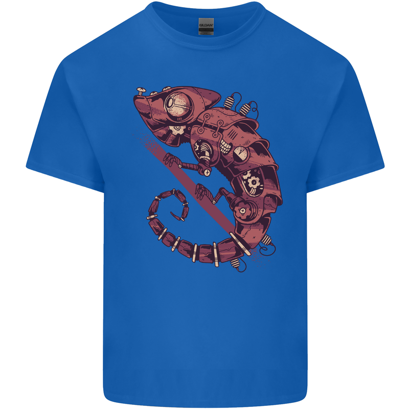 Steampunk Chameleon Iguana Reptile Lizard Mens Cotton T-Shirt Tee Top Royal Blue
