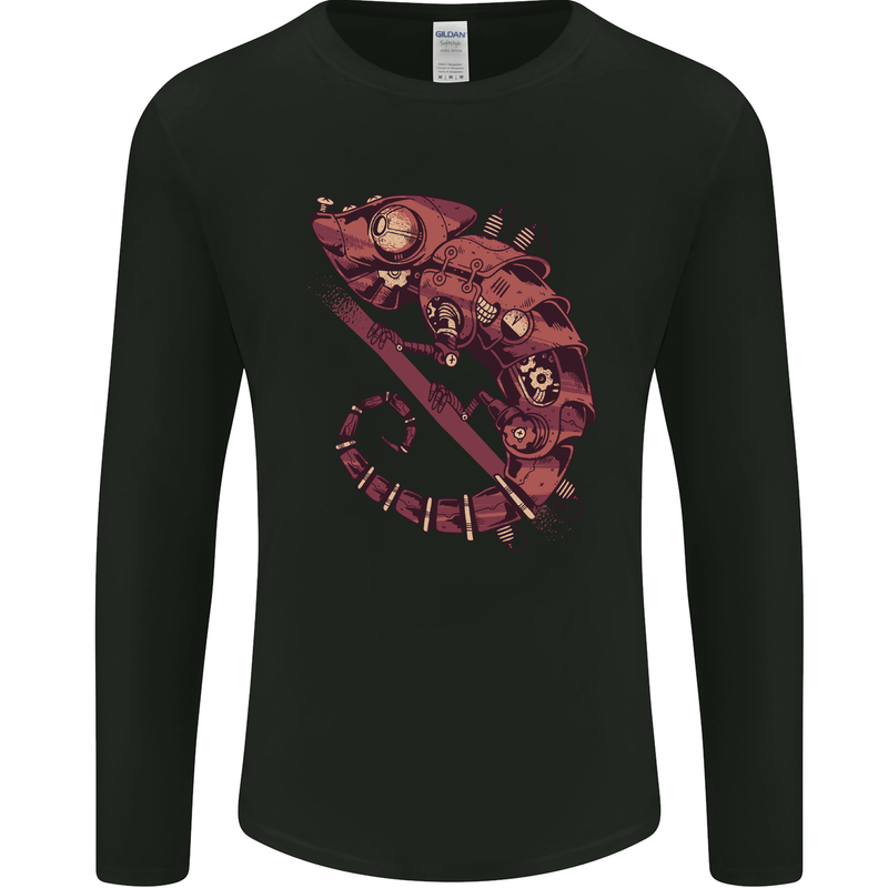Steampunk Chameleon Iguana Reptile Lizard Mens Long Sleeve T-Shirt Black