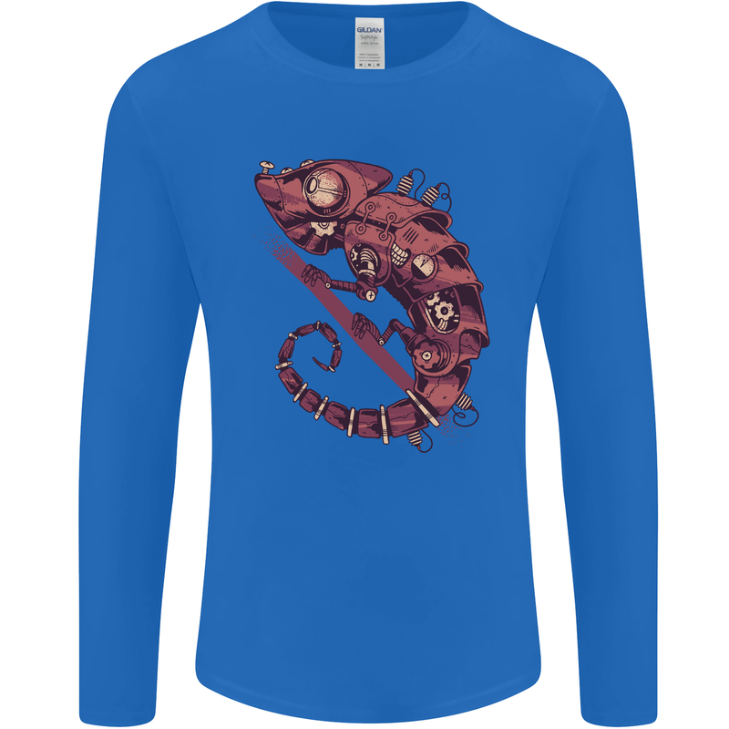 Steampunk Chameleon Iguana Reptile Lizard Mens Long Sleeve T-Shirt Royal Blue