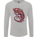 Steampunk Chameleon Iguana Reptile Lizard Mens Long Sleeve T-Shirt Sports Grey