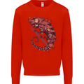 Steampunk Chameleon Iguana Reptile Lizard Mens Sweatshirt Jumper Bright Red