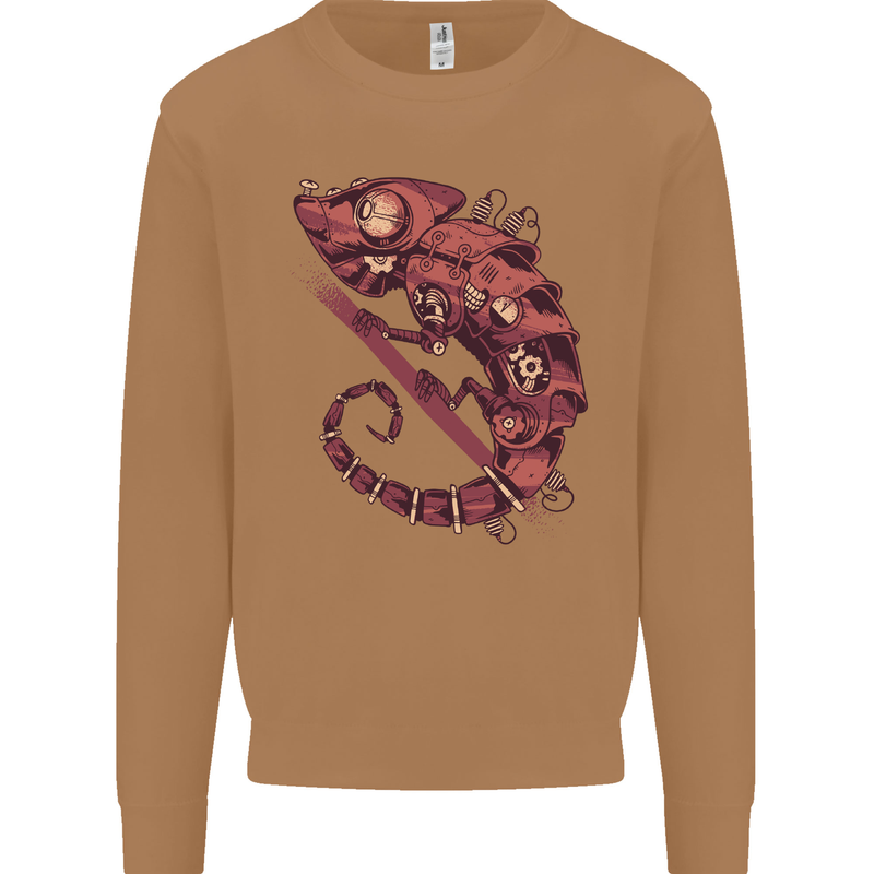 Steampunk Chameleon Iguana Reptile Lizard Mens Sweatshirt Jumper Caramel Latte