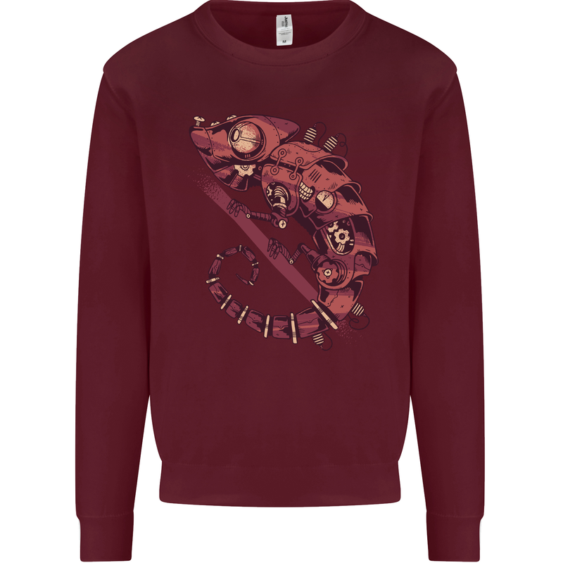 Steampunk Chameleon Iguana Reptile Lizard Mens Sweatshirt Jumper Maroon
