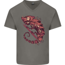 Steampunk Chameleon Iguana Reptile Lizard Mens V-Neck Cotton T-Shirt Charcoal