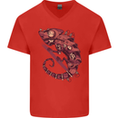 Steampunk Chameleon Iguana Reptile Lizard Mens V-Neck Cotton T-Shirt Red
