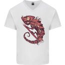 Steampunk Chameleon Iguana Reptile Lizard Mens V-Neck Cotton T-Shirt White