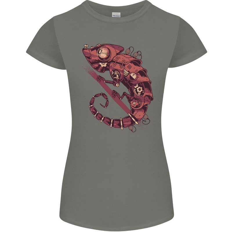Steampunk Chameleon Iguana Reptile Lizard Womens Petite Cut T-Shirt Charcoal