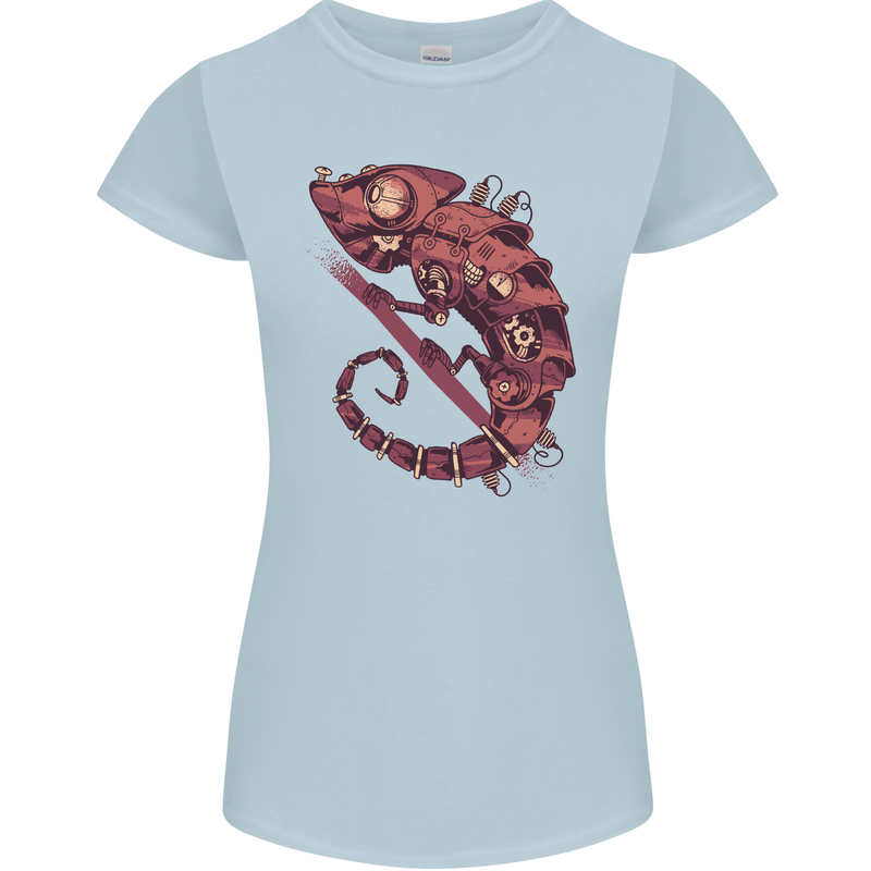 Steampunk Chameleon Iguana Reptile Lizard Womens Petite Cut T-Shirt Light Blue
