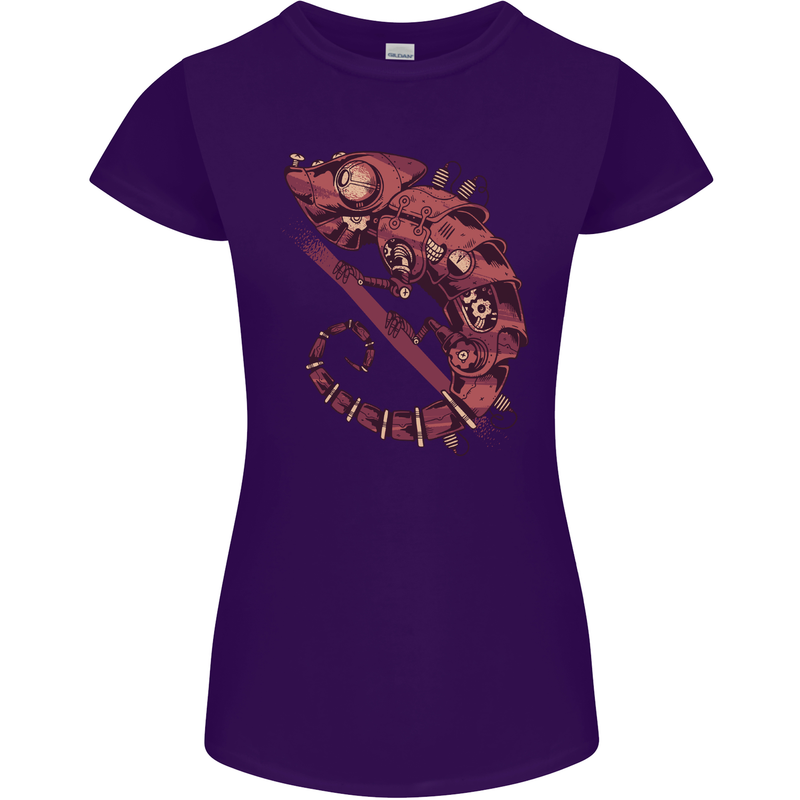 Steampunk Chameleon Iguana Reptile Lizard Womens Petite Cut T-Shirt Purple