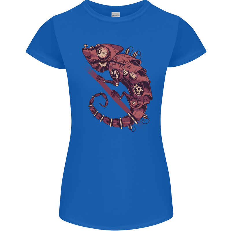 Steampunk Chameleon Iguana Reptile Lizard Womens Petite Cut T-Shirt Royal Blue