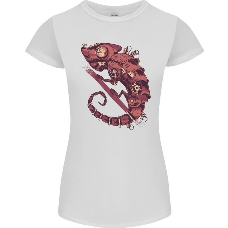 Steampunk Chameleon Iguana Reptile Lizard Womens Petite Cut T-Shirt White