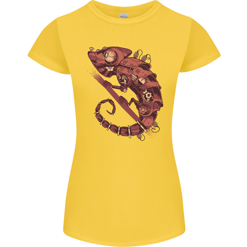 Steampunk Chameleon Iguana Reptile Lizard Womens Petite Cut T-Shirt Yellow