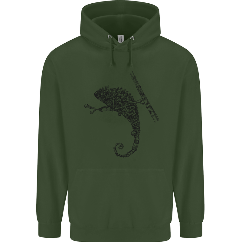 Steampunk Chameleon Mens 80% Cotton Hoodie Forest Green