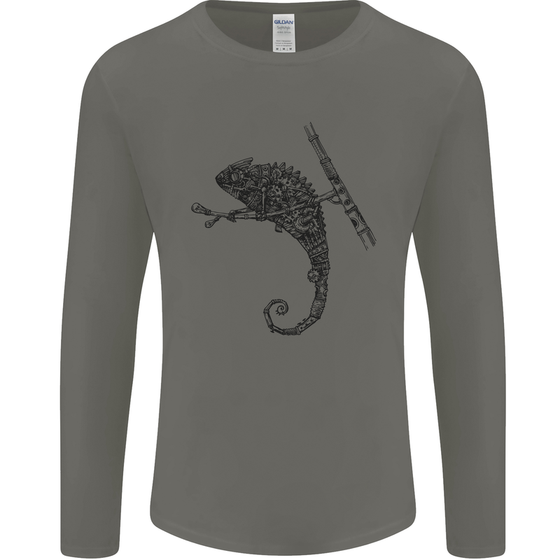 Steampunk Chameleon Mens Long Sleeve T-Shirt Charcoal