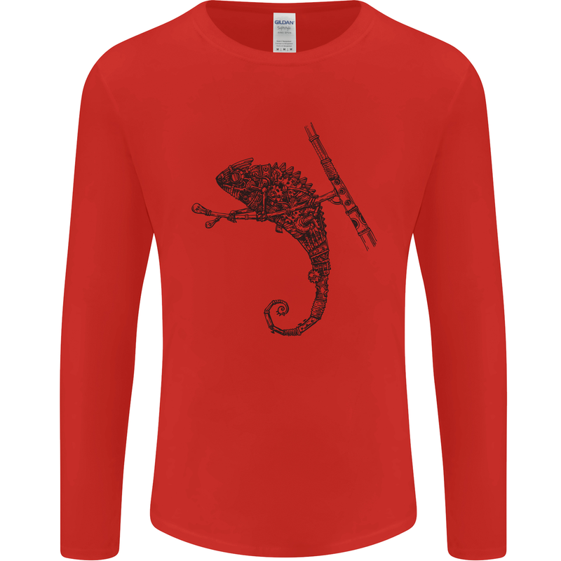 Steampunk Chameleon Mens Long Sleeve T-Shirt Red