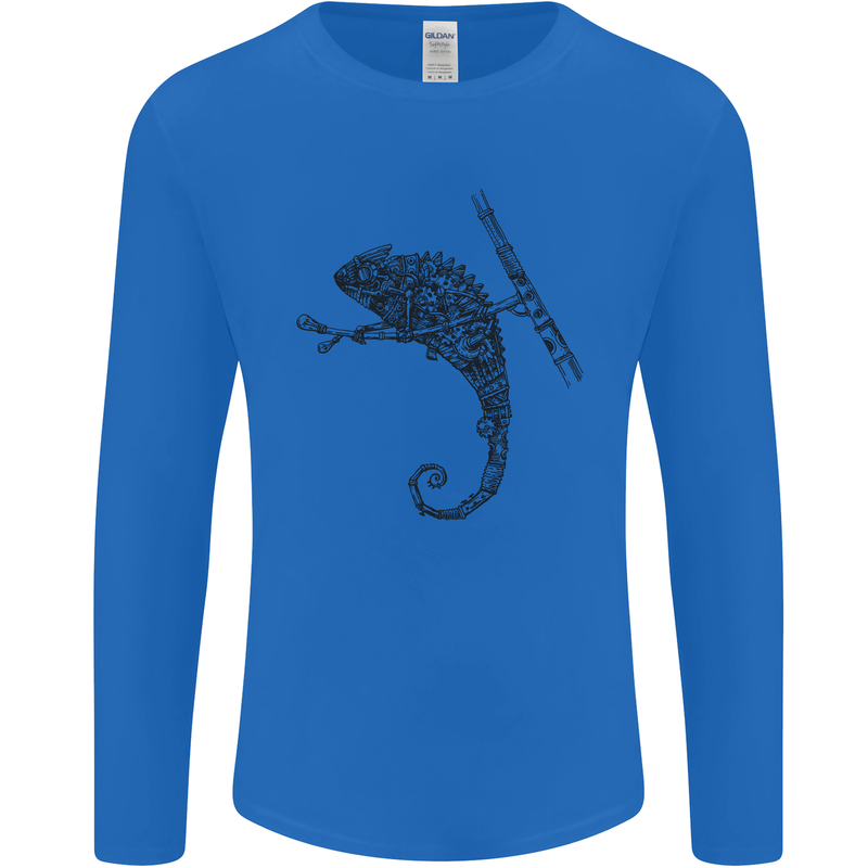 Steampunk Chameleon Mens Long Sleeve T-Shirt Royal Blue