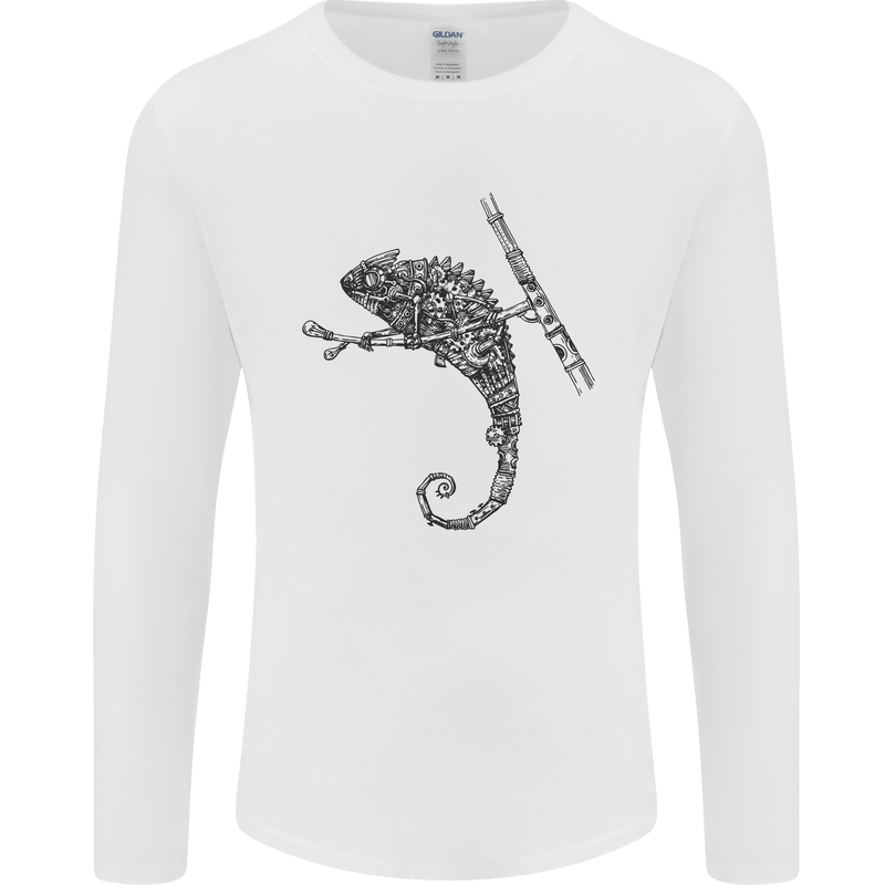 Steampunk Chameleon Mens Long Sleeve T-Shirt White