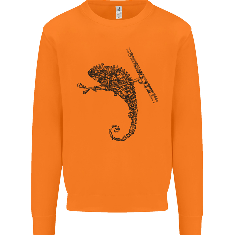 Steampunk Chameleon Mens Sweatshirt Jumper Orange