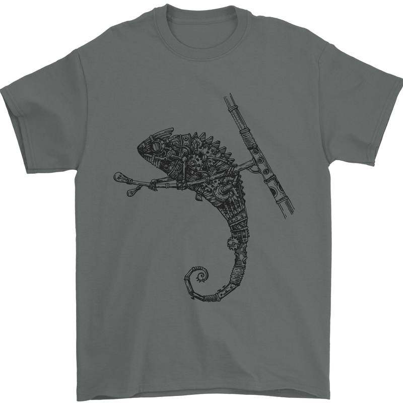 Steampunk Chameleon Mens T-Shirt Cotton Gildan Charcoal