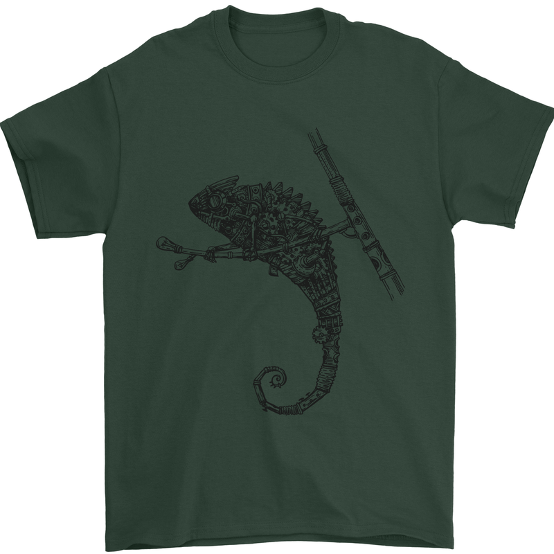 Steampunk Chameleon Mens T-Shirt Cotton Gildan Forest Green