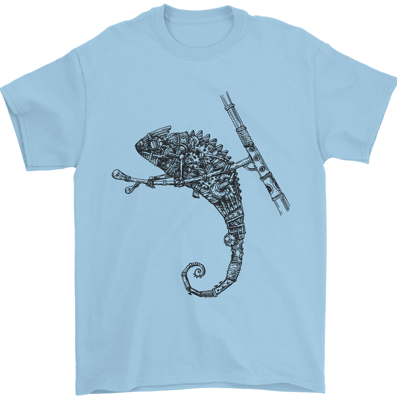 Steampunk Chameleon Mens T-Shirt Cotton Gildan Light Blue