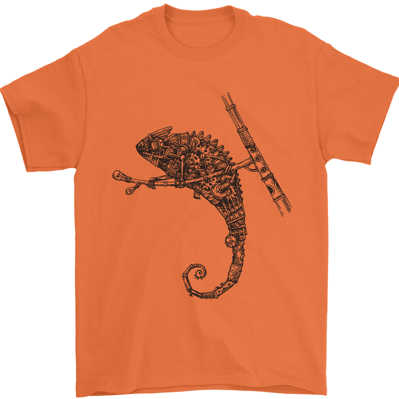 Steampunk Chameleon Mens T-Shirt Cotton Gildan Orange