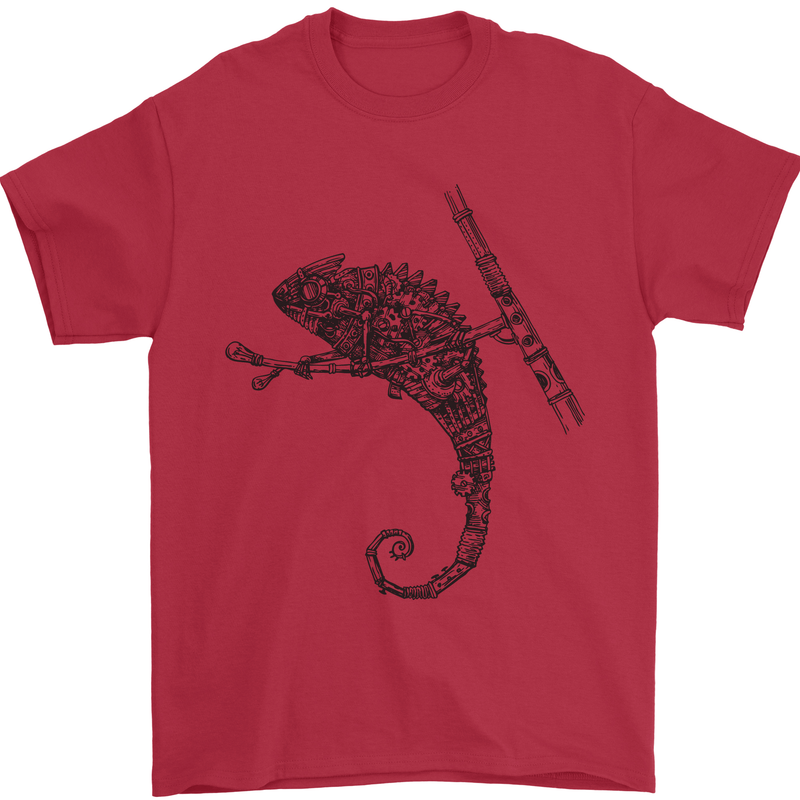 Steampunk Chameleon Mens T-Shirt Cotton Gildan Red