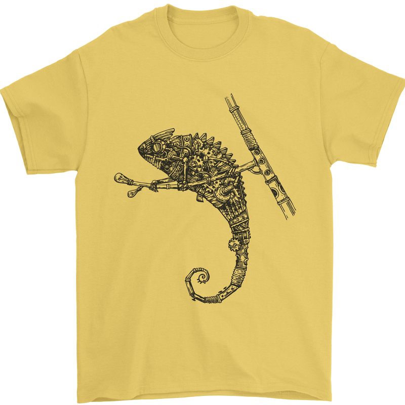 Steampunk Chameleon Mens T-Shirt Cotton Gildan Yellow
