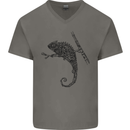 Steampunk Chameleon Mens V-Neck Cotton T-Shirt Charcoal