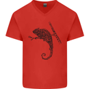 Steampunk Chameleon Mens V-Neck Cotton T-Shirt Red