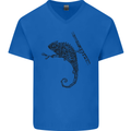 Steampunk Chameleon Mens V-Neck Cotton T-Shirt Royal Blue